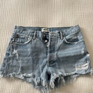Agolde Frayed Hem Jean Shorts - Light Blue